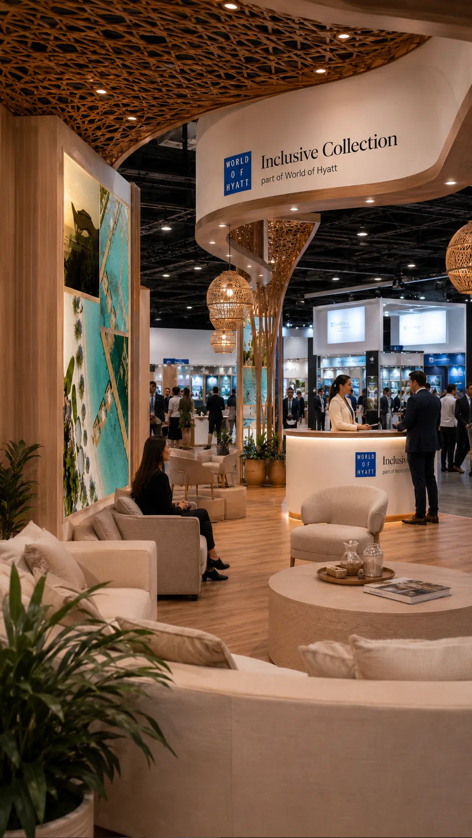 Vista interior y lounge del stand Inclusive Collection