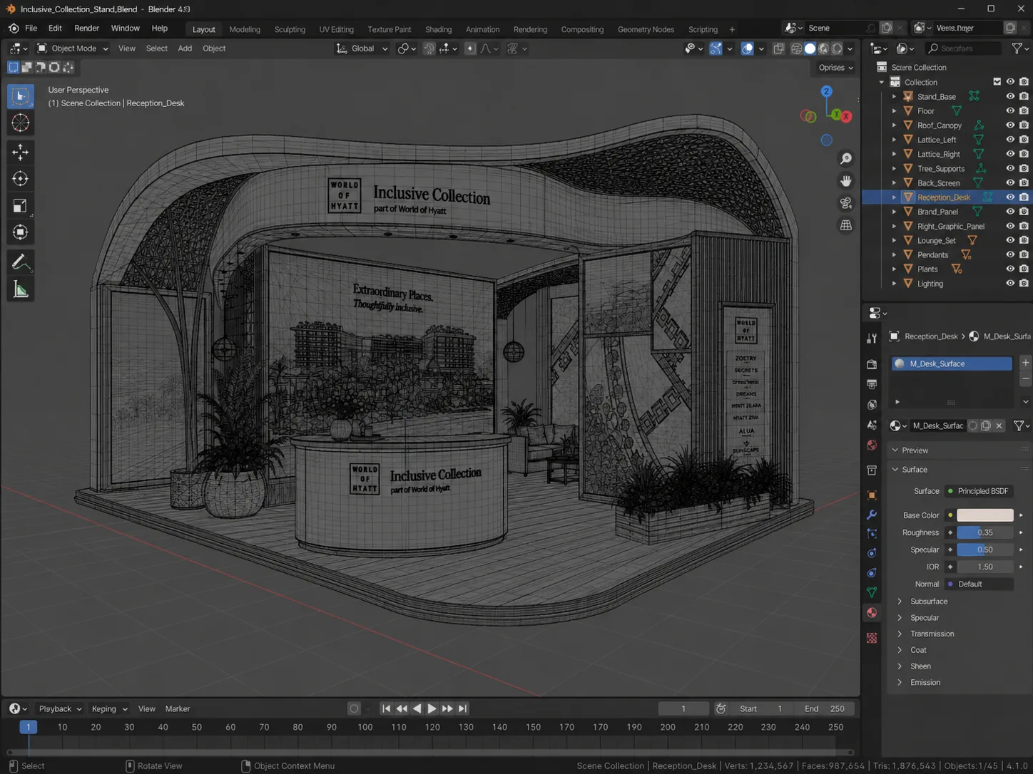 Vista wireframe del stand Inclusive Collection